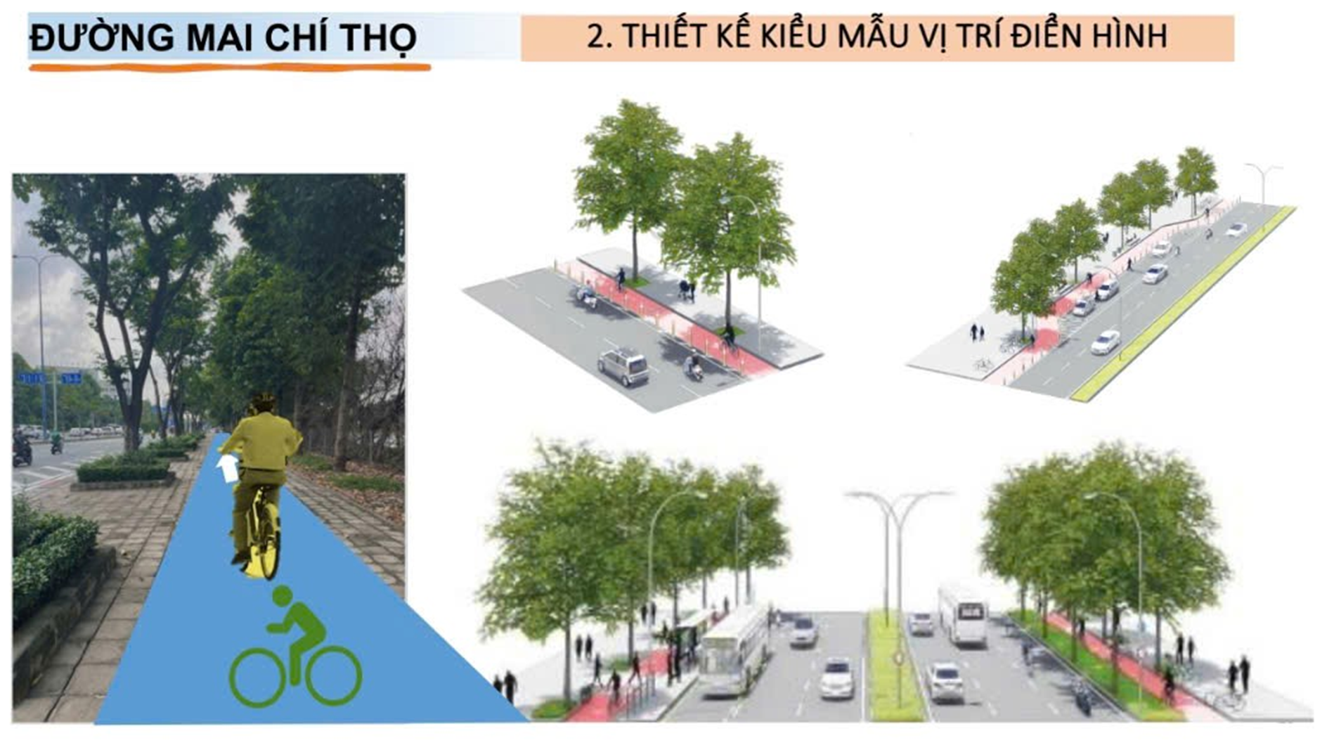 Bản thiết kế làn đường riêng cho xe đạp trên đường Mai Chí Thọ - Ảnh Trung tâm Quản lý điều hành giao thông đô thị