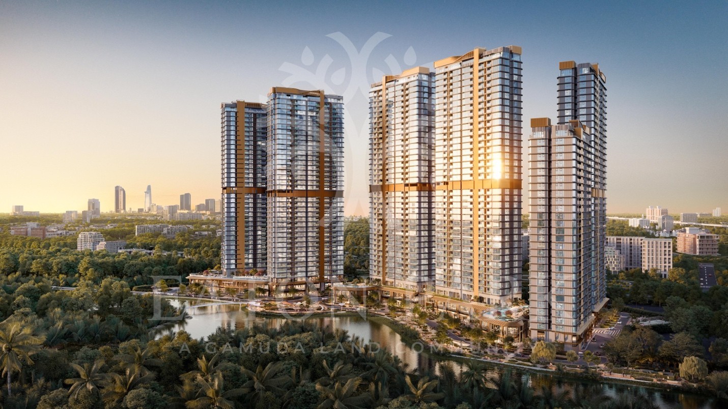 Các căn hộ thuộc Lagoon (tháp thứ 3 từ trái) là dòng sản phẩm hạng sang quý hiếm cuối cùng với tiêu chuẩn bàn giao cao cấp nhất của Eaton Park