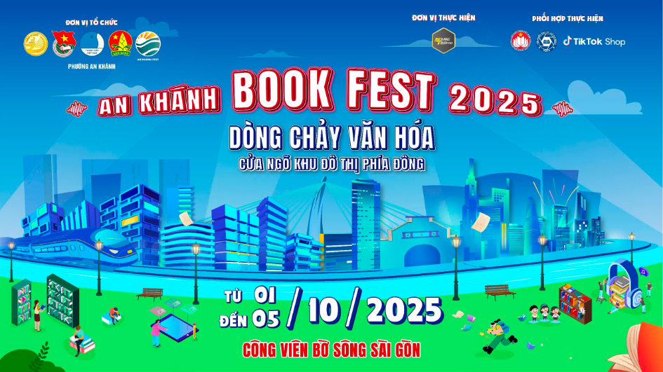 Từ ngày 1/10 - 5/10/2025, tại Công viên Bờ sông Sài Gòn (phường An Khánh, TPHCM), Lễ hội sách “An Khánh - Book Fest” 2025 sẽ chính thức diễn ra với chủ đề “Dòng chảy văn hóa cửa ngõ Khu đô thị phía Đông”.