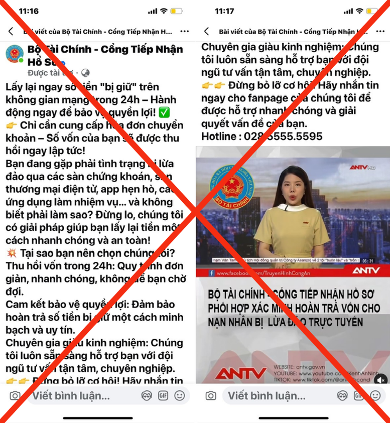 Trang fanpage giả mạo - Ảnh Bộ Tài chính