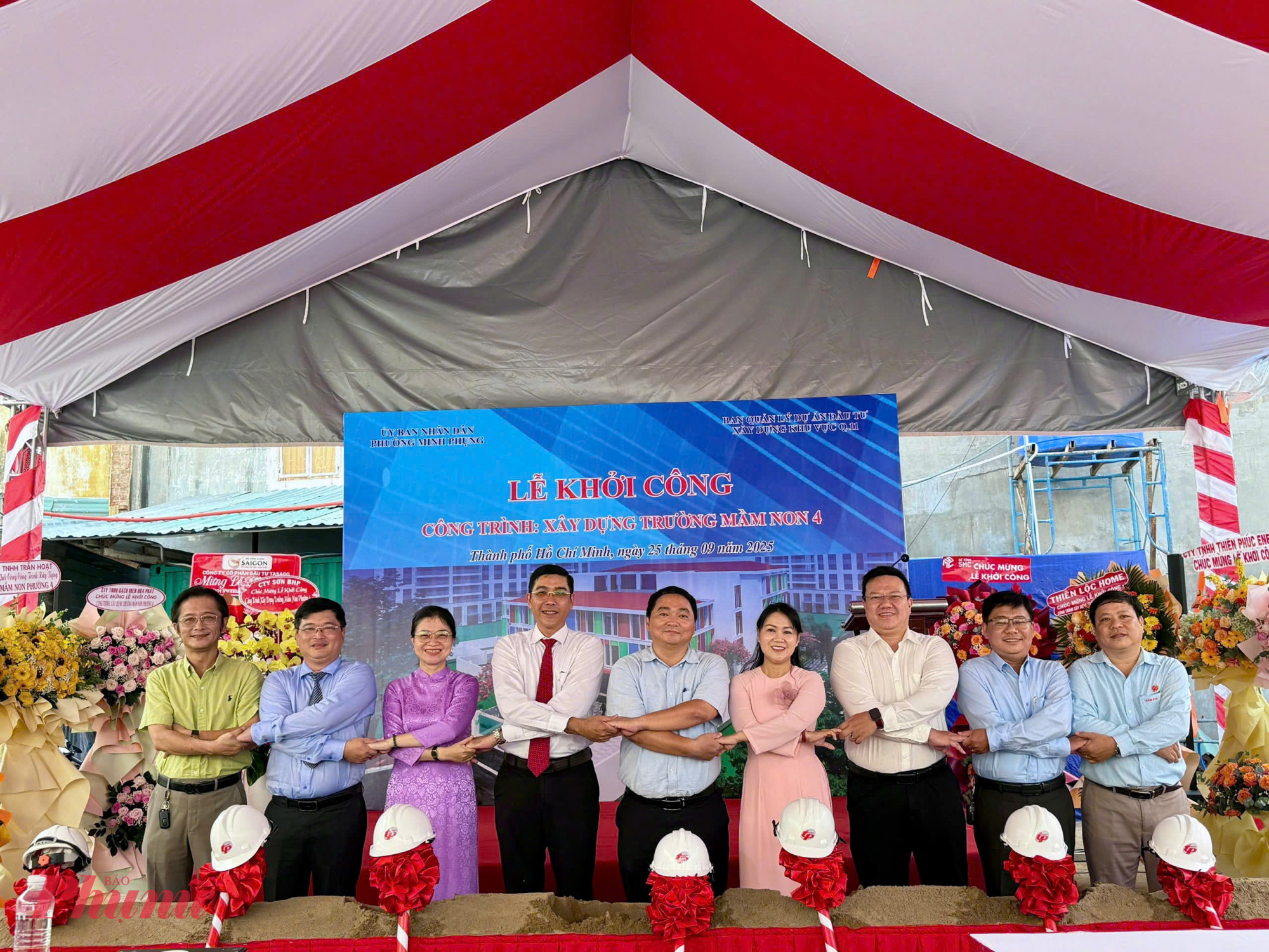 Lãnh đạo phường Minh Phụng tham dự và thực hiện nghi thức khởi công Công trình Xây dựng Trường Mầm non 4