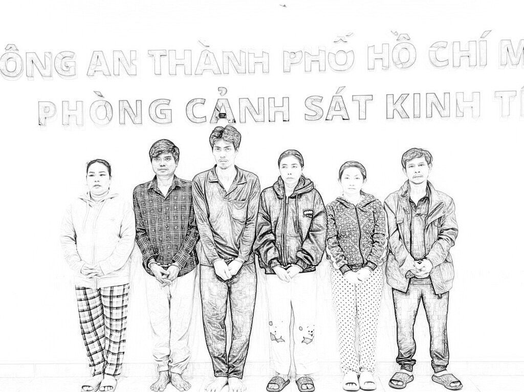 Các đối tượng tại cơ quan công an. Ảnh: CA