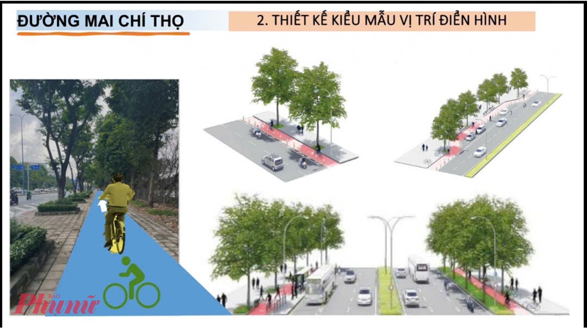 Phương án thiết kế làn riêng cho xe đạp trên đường Mai Chí Thọ 