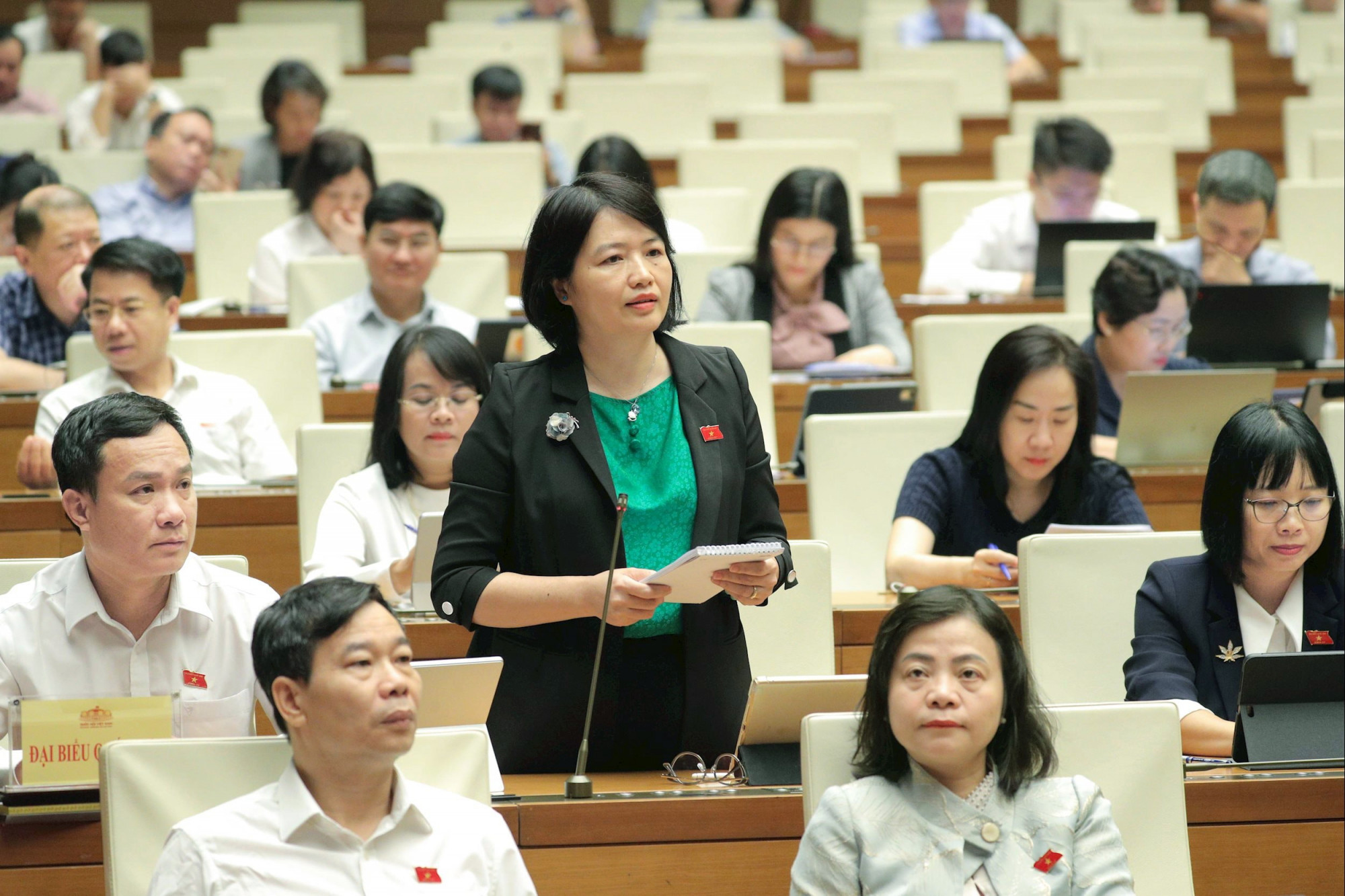 Đại biểu Nguyễn Thị Mai Thoa (TP Hải Phòng) đóng góp ý kiến tại hội nghị
