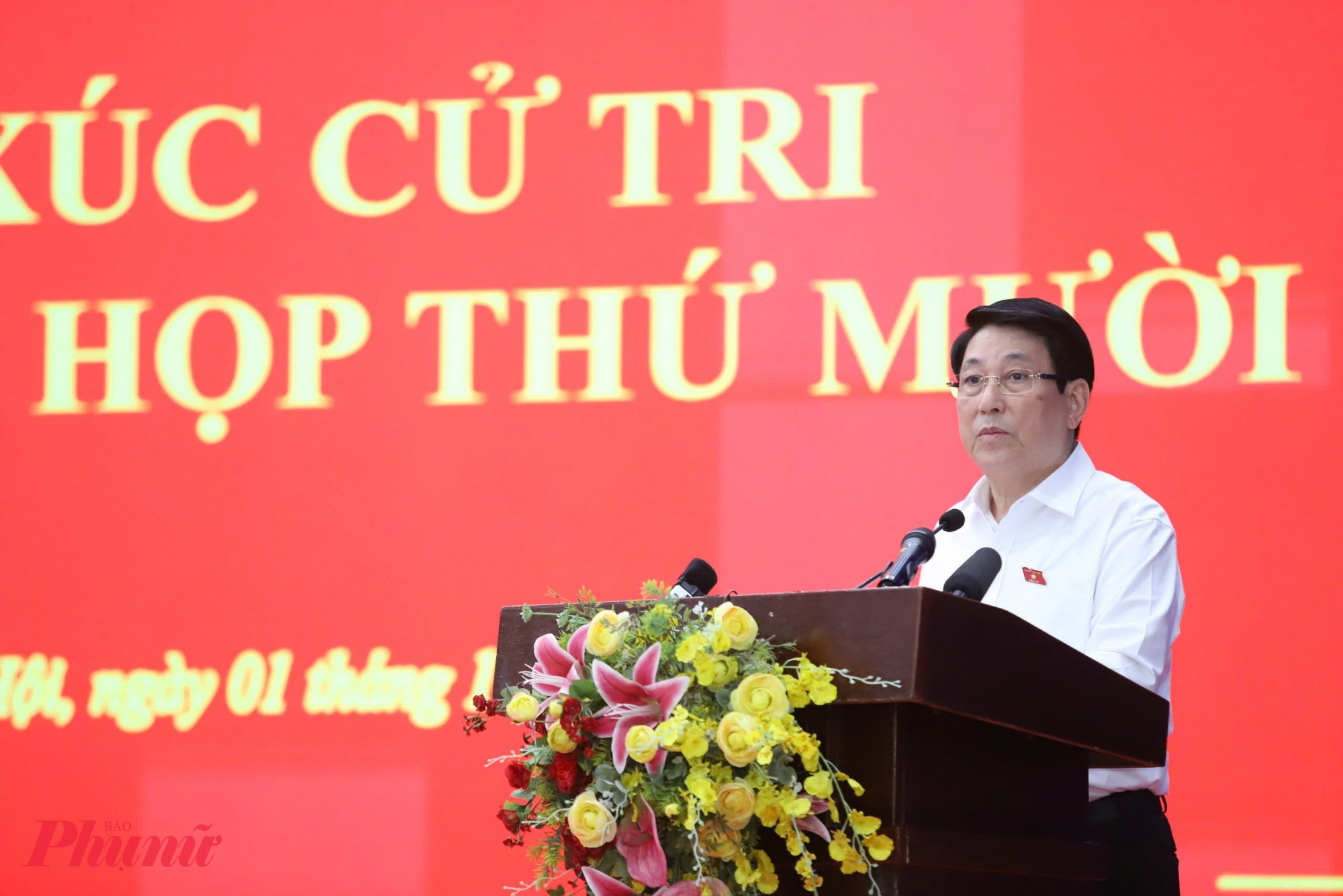 Chủ tịch nước Lương Cường tại buổi tiếp xúc cử tri - Ảnh: Thanh Tâm
