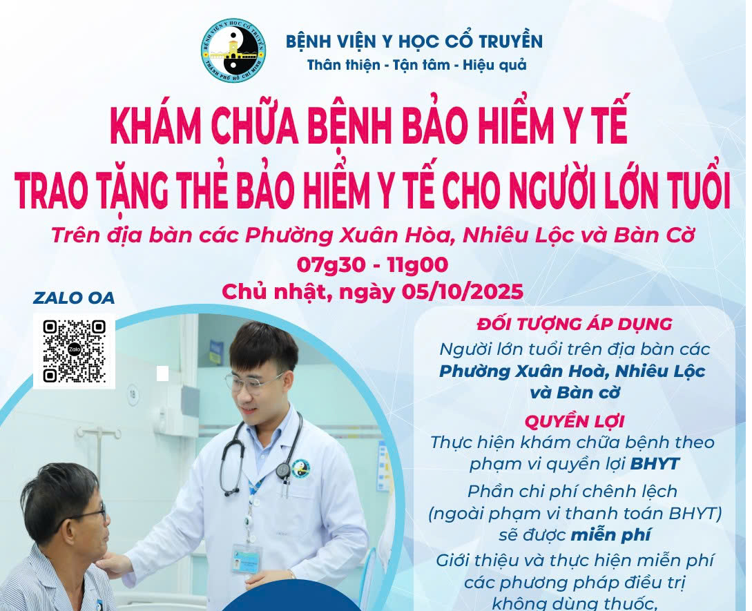 Bệnh viện Y học Cổ truyền TPHCM tổ chức khám chữa bệnh BHYT và phát thẻ BHYT cho người cao tuổi (ảnh: BVCC)
