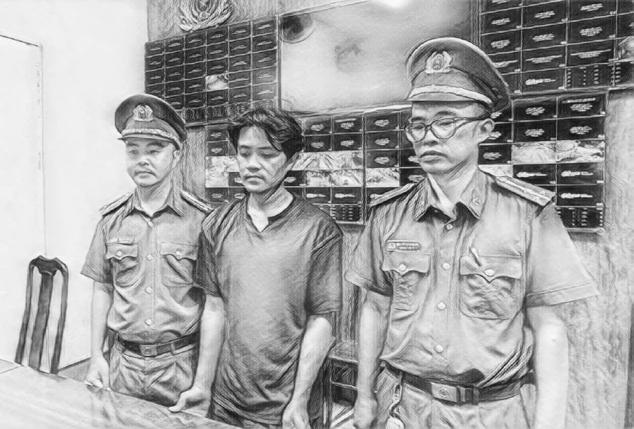 Đối tượng Lê Minh Nhân tại cơ quan công an (Ảnh: S.Đ.)