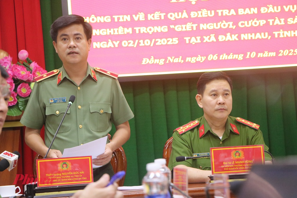 Thiếu tướng Nguyễn Đức Hải - giám đốc Công an tỉnh Đồng Nai thông tin về vụ án. Ảnh: Minh Mẫn.