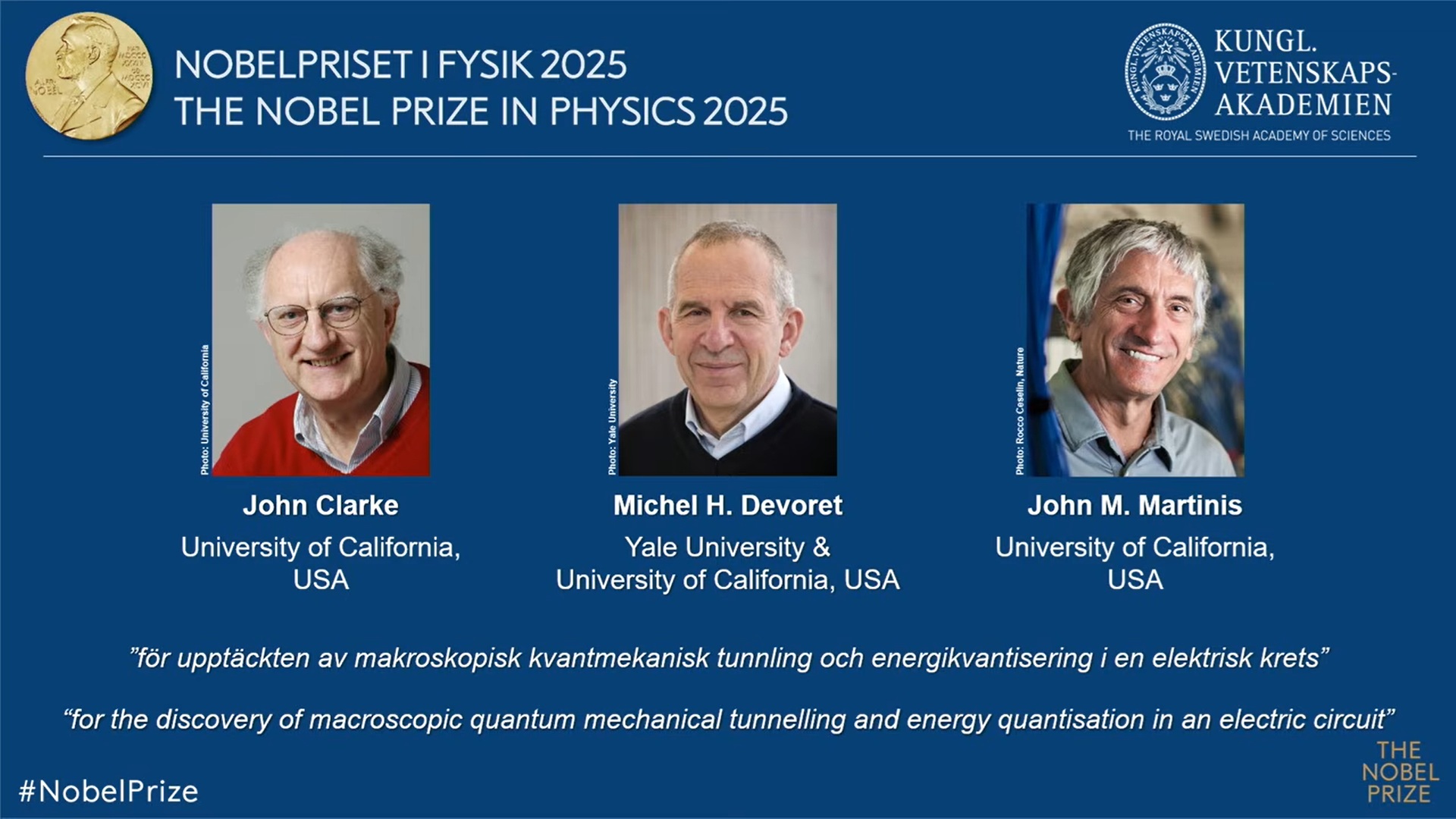 3 nhà khoa học Mỹ cùng chia sẻ giải Nobel Vật lý năm 2025 - Ảnh: Ủy ban Nobel