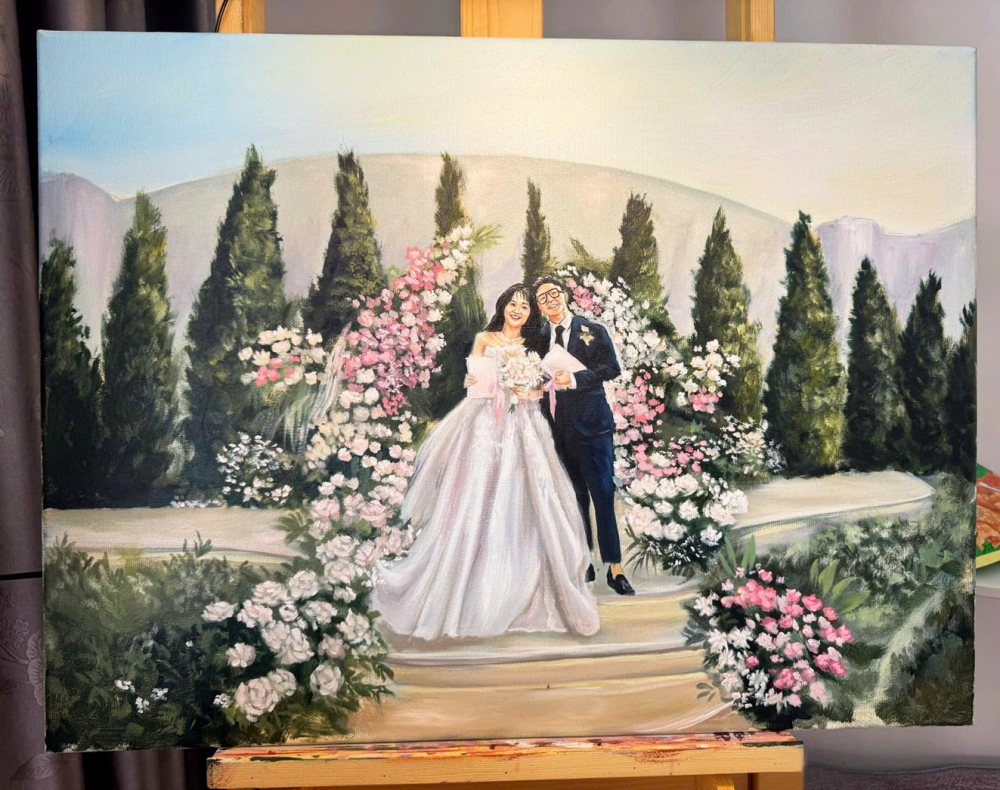 Người vẽ khoảnh khắc đám cưới Một tác phẩm vẽ phác họa đám cưới được Đặng Thanh Hiển thực hiện - Ảnh do nhân vật cung cấp