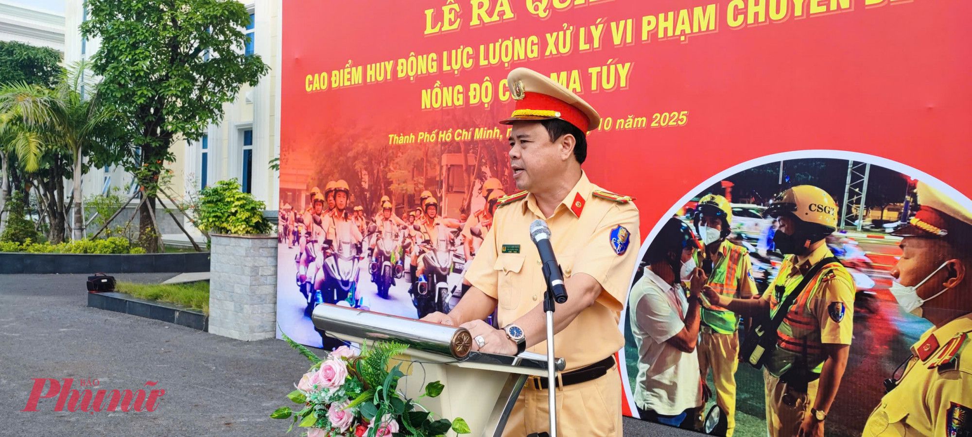 Thượng tá Phạm Quang Trưởng - Phó Trưởng phòng PC08 Công an TPHCM tại buổi lễ. Ảnh: Minh Mẫn