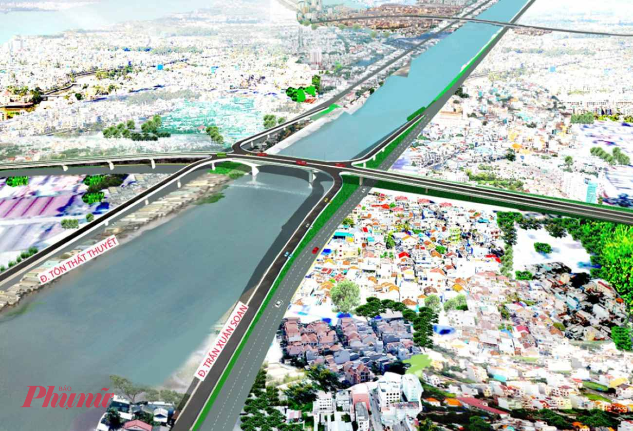 Phối cảnh Cầu đường Nguyễn Khoái có các nhánh nối với đường Tôn Thất Thuyết, Trần Xuân Soạn