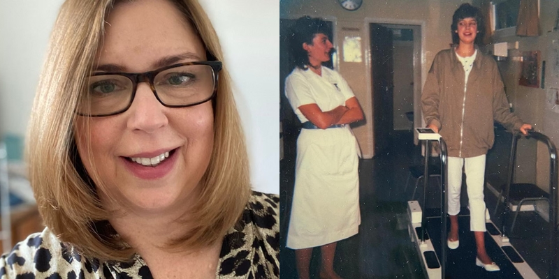 Katie Mitchell trên máy chạy bộ trong quá trình hồi phục sau ca ghép tạng Ảnh