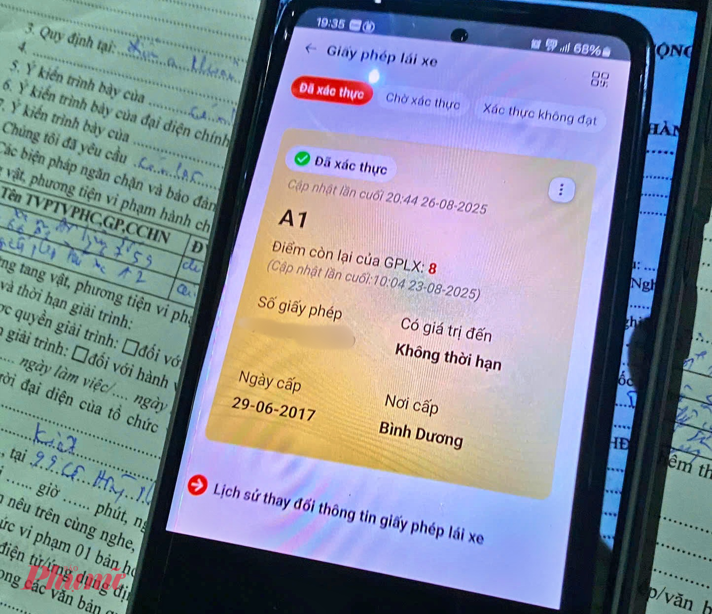 Anh T. bị trừ 4 điểm trong giấy phép lái xe vào trước đó vì vi phạm nồng độ cồn.