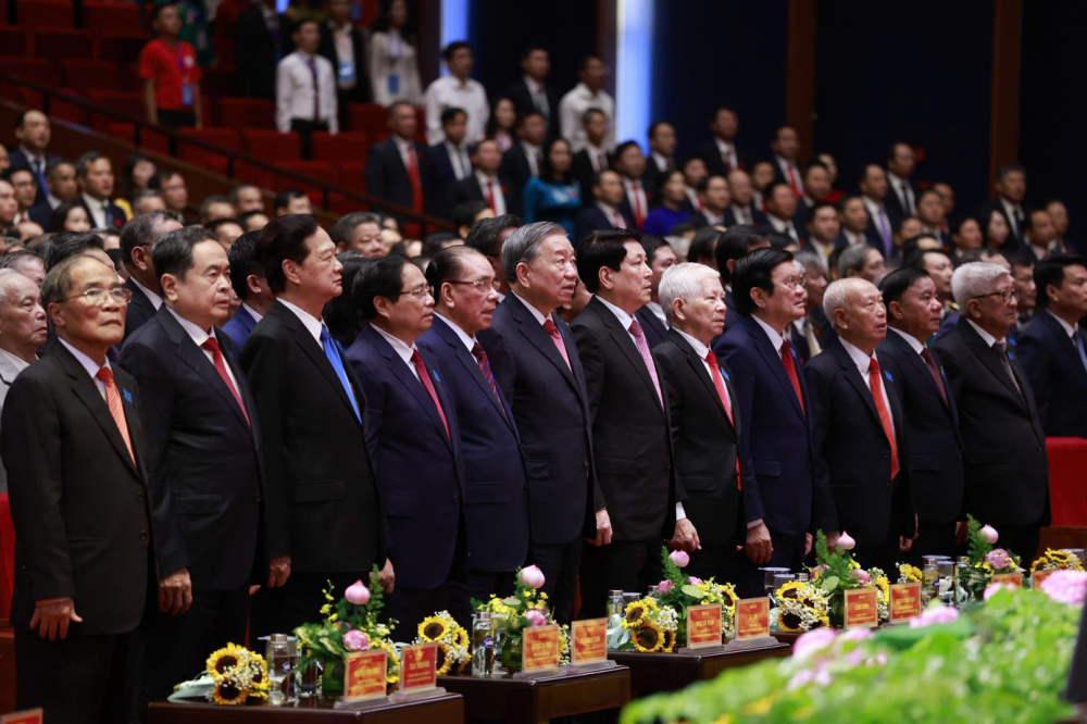 Các lãnh đạo, nguyên lãnh đạo Đảng và Nhà nước dự Đại hội (Ảnh: Như Ý)