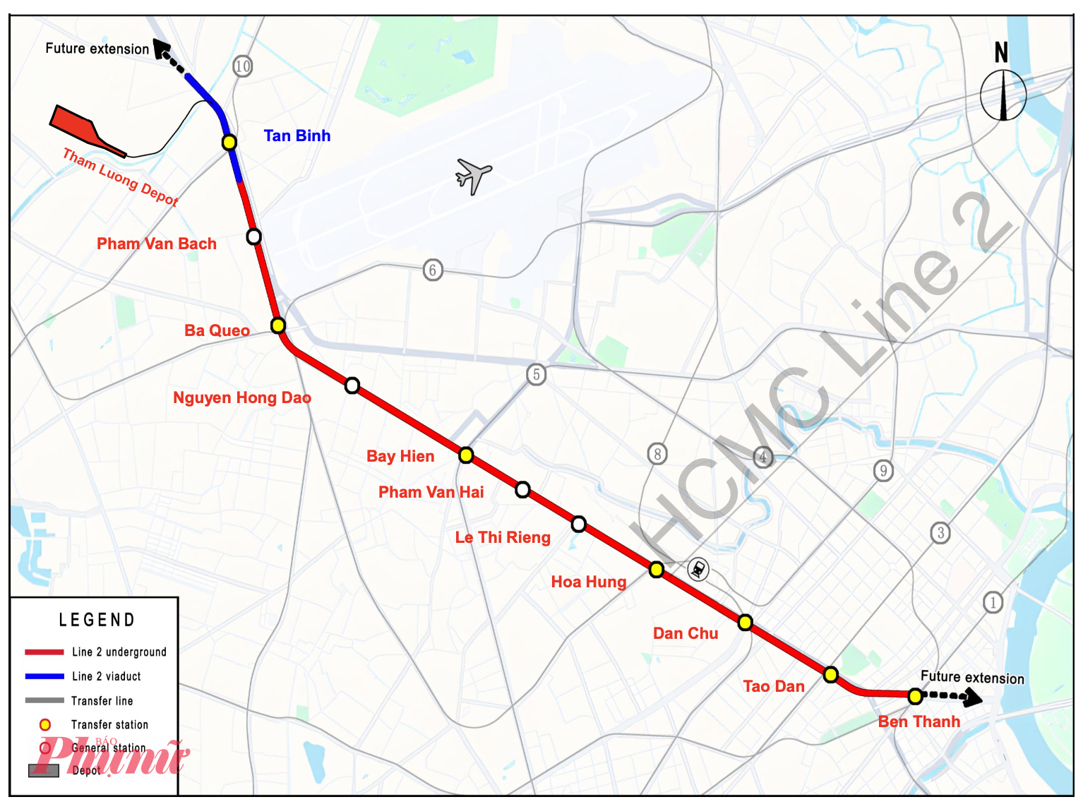 Sơ đồ hướng tuyến metro số 2 - Ảnh: MAUR