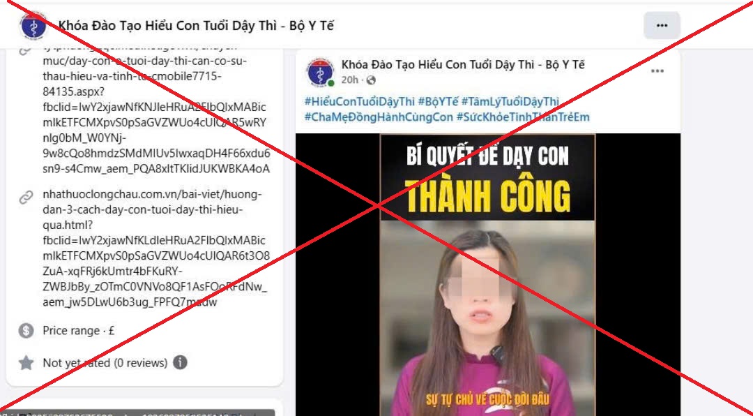 Hình ảnh fanpage giả mạo Bộ Y tế - ảnh chụp màn hình