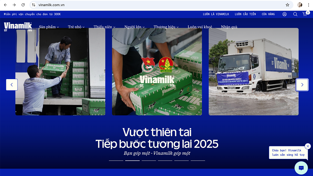 Chương trình “Vượt thiên tai - Tiếp bước tương lai 2025” triển khai trực tiếp trên website Vinamilk, với các thông tin cập nhật và minh bạch; được mọi người tiếp cận dễ dàng, ủng hộ nhanh chóng - Ảnh: Vi Nam