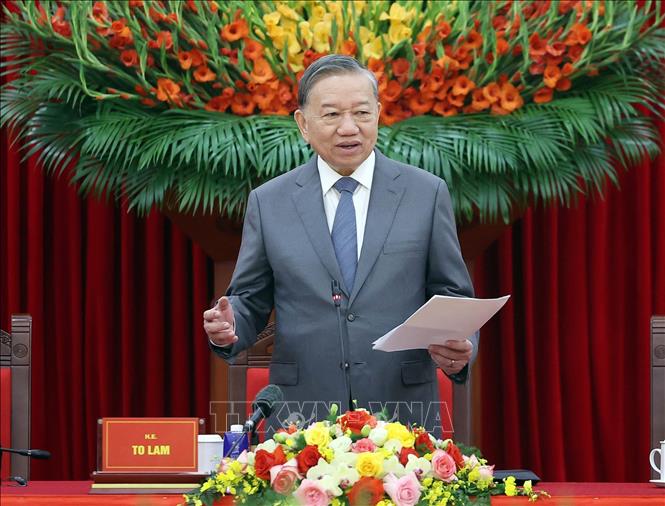 Tổng bí thư Tô Lâm phát biểu tại buổi tiếp đoàn đại biểu tham dự Hội thảo quốc tế Việt Nam học lần thứ 7. Ảnh: Thống Nhất/TTXVN