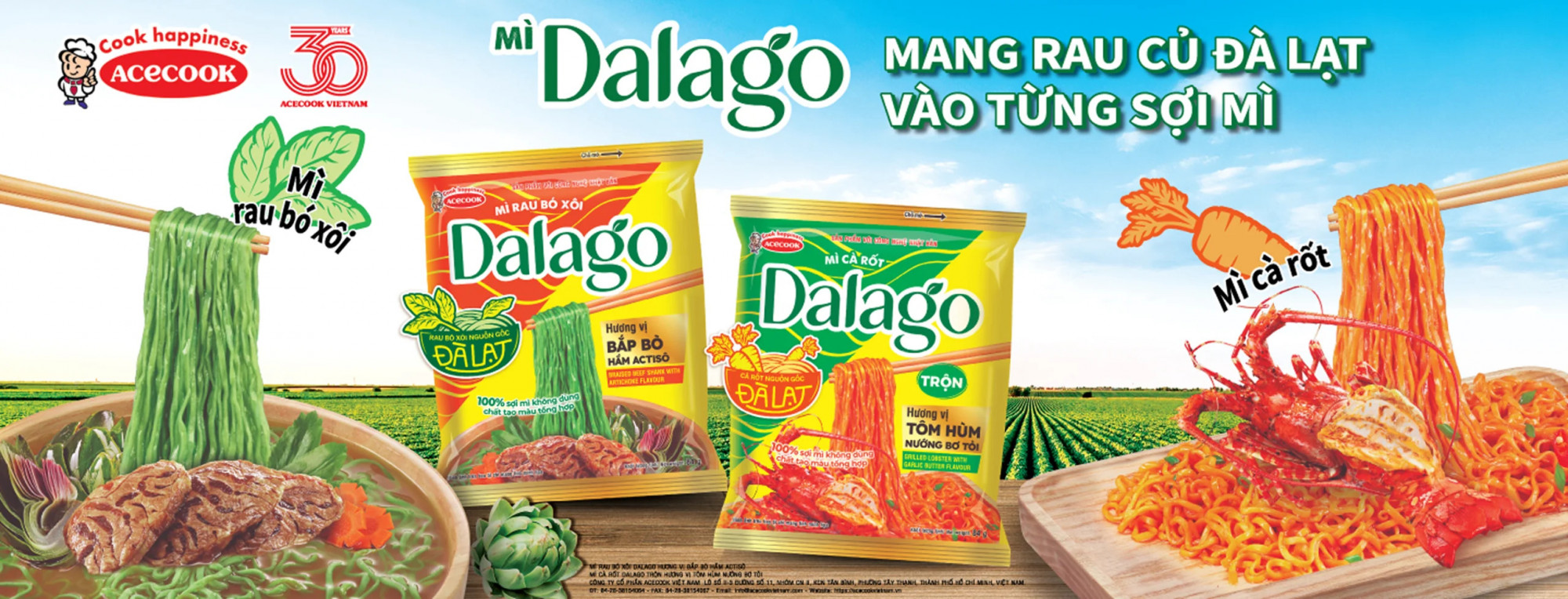Mì Dalago - sản phẩm mới của Acecook mang nguyên liệu rau củ vào sợi mì