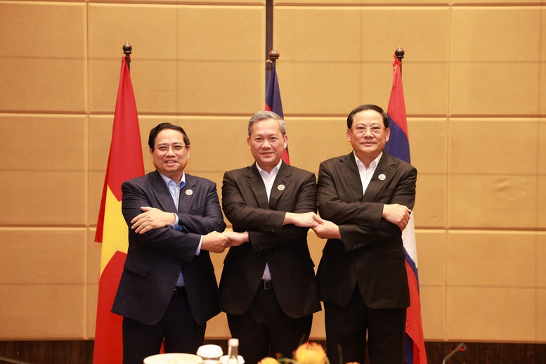 Thủ tướng Chính phủ Phạm Minh Chính và Thủ tướng Campuchia Hun Manet, Thủ tướng Lào Sonexay Siphandone - Ảnh: VGP/Nhật Bắc