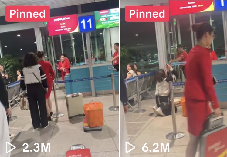 Bài học ứng xử từ câu chuyện hành khách quỳ lạy vì 21 kg hành lý xách tay Các clip liên quan đến vụ việc người phụ nữ khóc lóc, quỳ lạy tại sân bay vì mang theo 21kg hành lý xách tay hiện thu hút đông đảo quan tâm của người dùng mạng xã hội với lượt xem lên đến hàng triệu lượt - Ảnh: Chụp màn hình