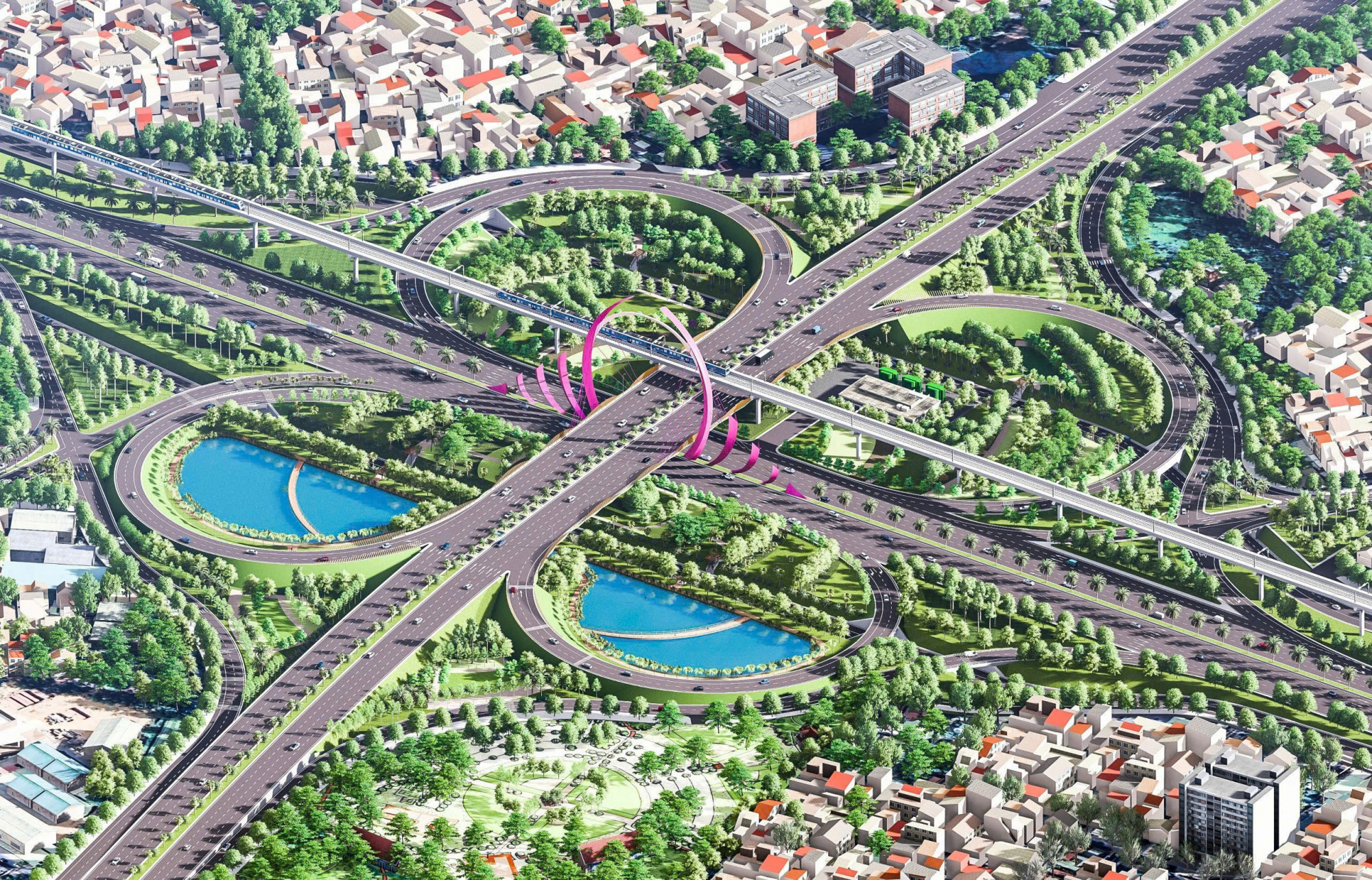 Phối cảnh nút giao Bình Thái. Hiện Ban Giao thông đang song song triển khai gói thầu xây lắp XL2 (nút giao Bình Thái), đồng thời khẩn trương hoàn tất thủ tục thiết kế bản vẽ thi công và dự toán để tổ chức đấu thầu xây lắp để khởi công vào tháng 12/2025. UBND TPHCM cũng đang chỉ đạo sát sao để đảm bảo dự án Vành đai 2 được khởi công đúng tiến độ.   Dự án Vành đai 2 là một trong những tuyến đường huyết mạch, khép kín và hoàn chỉnh hệ thống giao thông vành đai quanh TPHCM. Khi hoàn thành, tuyến đường sẽ giúp giảm áp lực giao thông cho nội đô, rút ngắn thời gian di chuyển và kết nối các cửa ngõ phía Đông - Bắc - Nam của thành phố.