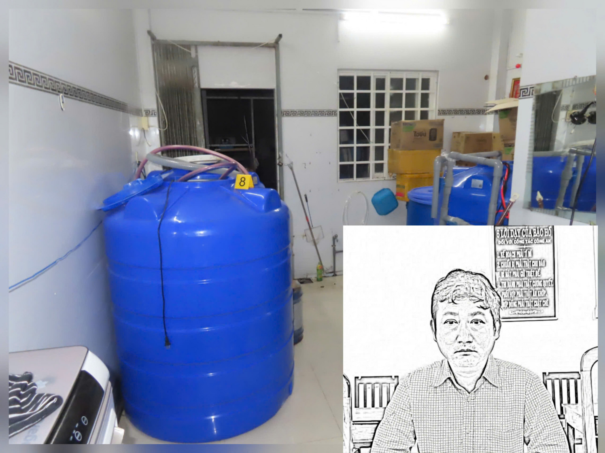 Đối tượng Tâm cùng tang vật sản xuất hàng giả - Ảnh CTV