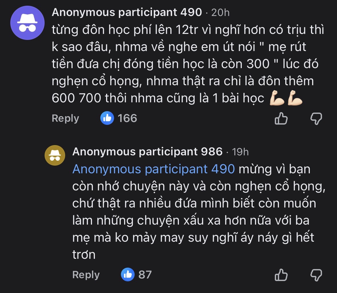 Bình luận chia sẻ về việc bản thân từng đôn tiền học phí - Ảnh: Chụp màn hình
