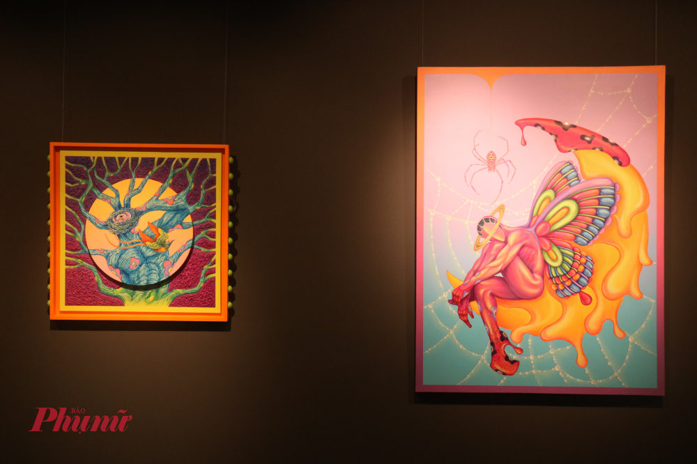 Loạt tác phẩm được thể hiện bằng màu acrylic của họa sĩ Jedth Ngo - Ảnh: Phương Nhã