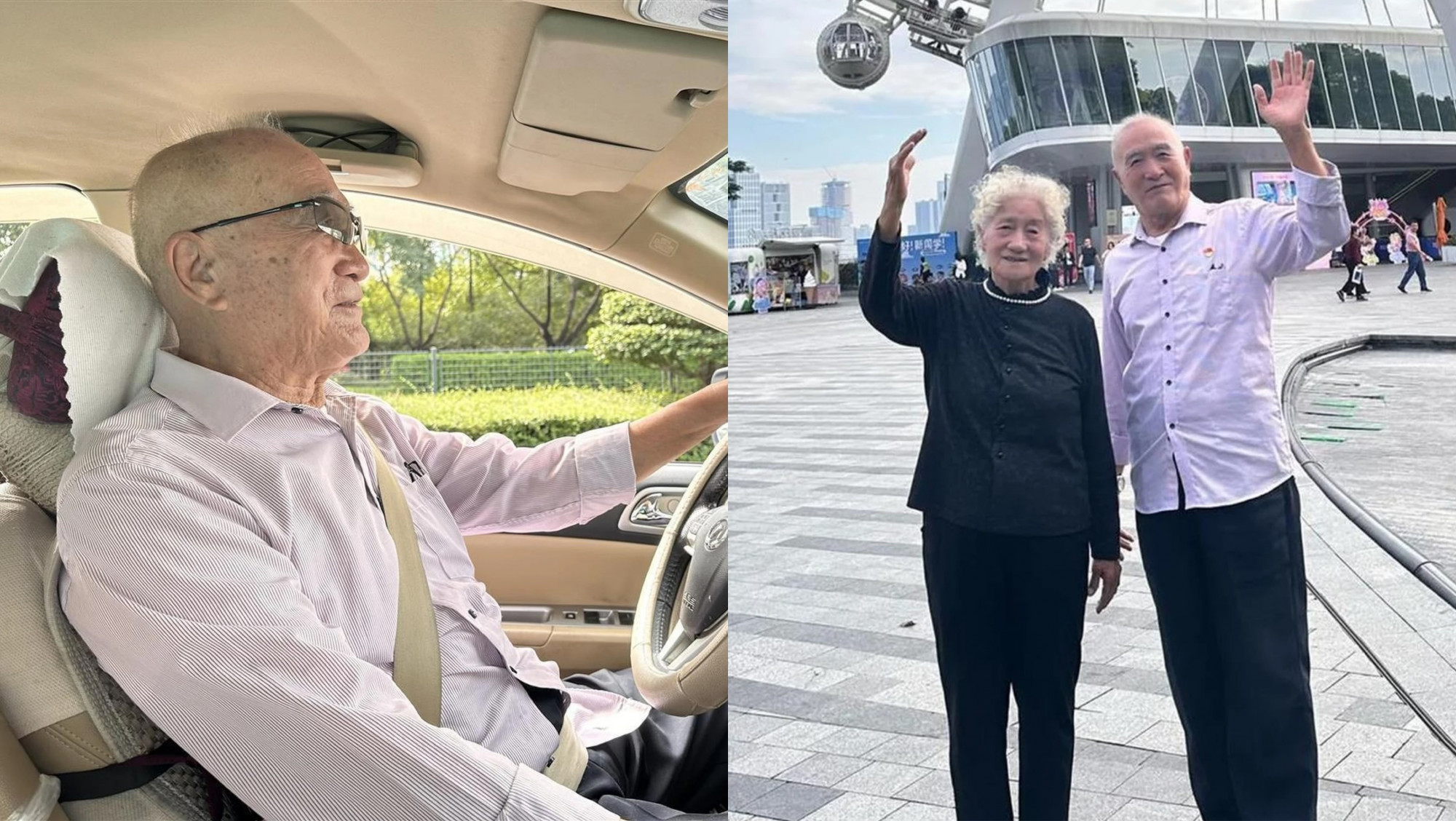 Ở tuổi 90, ông Wang vẫn minh mẫn cầm lái đưa vợ đi chu du khắp các địa điểm du lịch nổi tiếng ở Trung Quốc. - Ảnh: Jimu