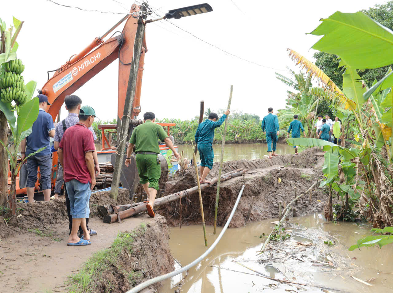 Gia cố lại đê bao bị vỡ. Ảnh: CTV