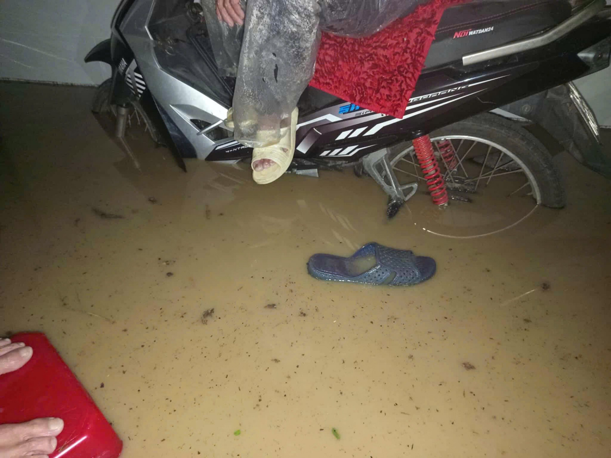 Nhiều nhà dân ở phường Sông Cầu đã bị ngập nước - Ảnh: M.N.