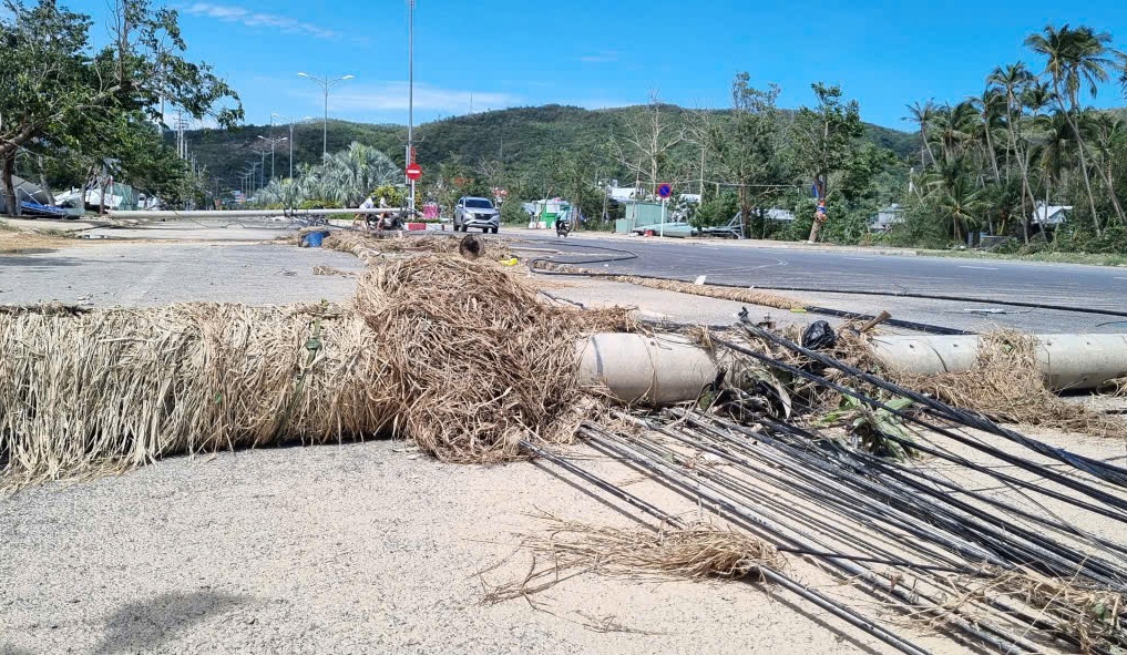 Tại một số tuyến đường tại phường này, nhiều trụ điện bị gãy đổ la liệt - Ảnh: B.X.