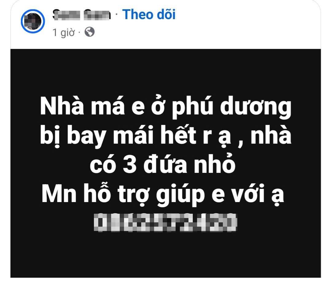 Trên mạng xã hội, nhiều người dân còn để lại số điện thoại, mong được hỗ trợ khi nhà bị tốc mái, hư hỏng.