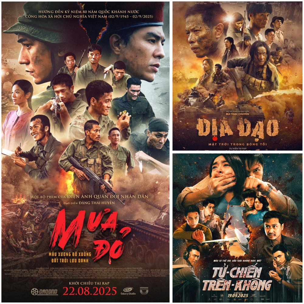 3 phim ăn khách nhất năm nay - Mưa đỏ, Địa đạo: Mặt trời trong bóng tối và Tử chiến trên không - sẽ là đối thủ tại Liên hoan phim Việt Nam lần này - Ảnh do đoàn phim cung cấp