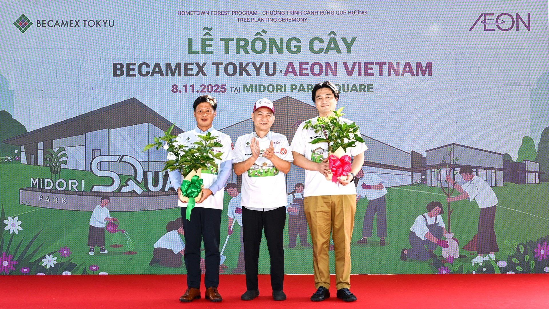 BECAMEX TOKYU và AEON Việt Nam chung tay trồng cây, gieo mầm xanh, dựng xây tương lai bền vững tại khu thương mại Midori Park Square - Ảnh: AEON Việt Nam