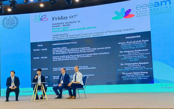 Kỹ sư Nguyễn Thanh Hoan đại diện EVNHCMC giao lưu tại hội thảo - Ảnh: EVNHCMC