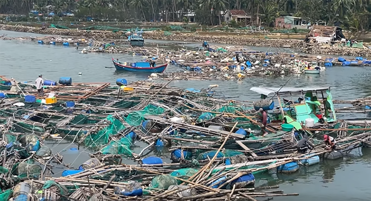Theo Ban Chỉ huy Phòng thủ dân sự tỉnh Đắk Lắk, bão số 13  thiệt hại lớn nhất là lĩnh vực thủy sản, với khoảng 54.000 lồng bè nuôi-Ảnh: NL