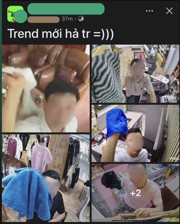 Việc dùng giẻ lau che camera tái hiện lại clip thân mật của vị chủ tịch hội đồng trường ở Ninh Bình trở thành trend mới của cộng đồng mạng - Ảnh: Chụp màn hình