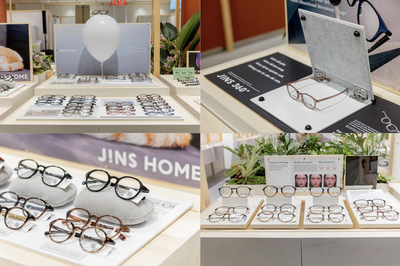 JINS Airframe, JINS 360°, JINS Home và Combination Titanium là những dòng kính mắt được nhiều bạn trẻ và gia đình đặc biệt quan tâm