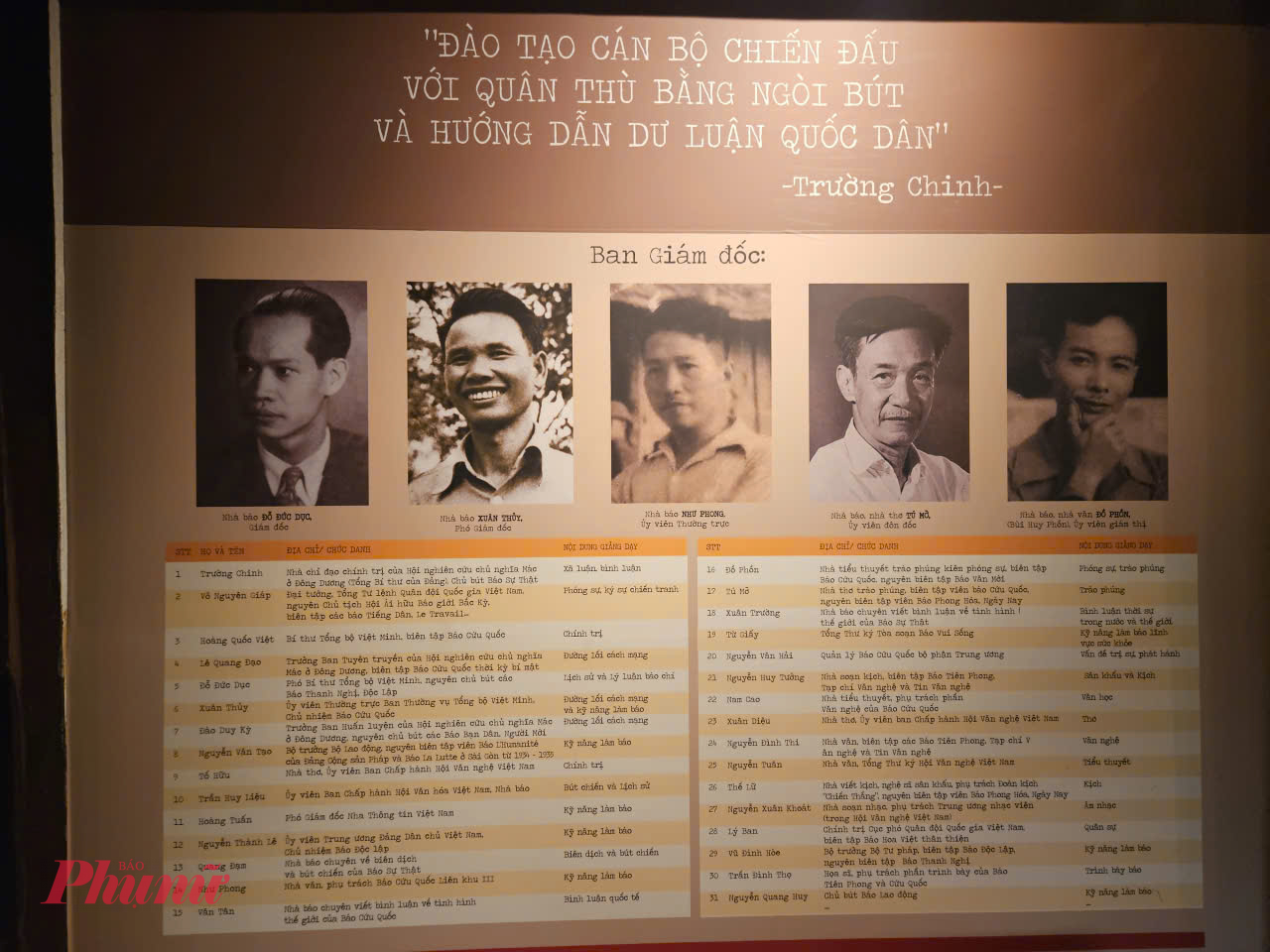 Trường dạy làm báo Huỳnh Thúc Kháng do Chủ tịch Hồ Chí Minh sáng lập, đặt tên và chỉ thị cho Tổng bộ Việt Minh tổ chức thực hiện, tổ chức duy nhất một khóa học ngắn hạn do ảnh hưởng chiến tranh