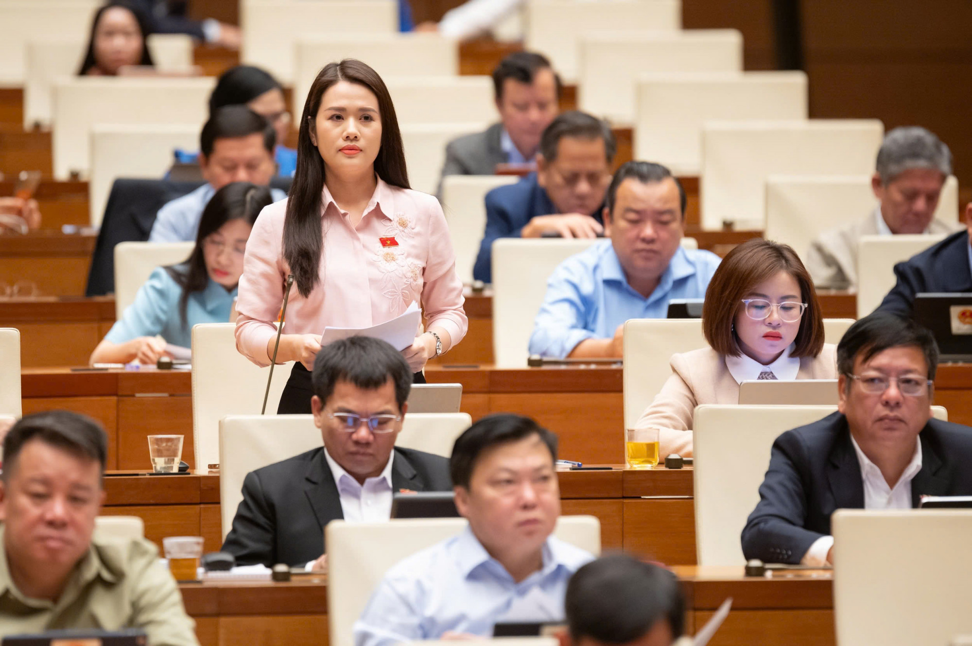 Tranh luận viên chức có được làm việc “chân trong, chân ngoài”? Đại biểu Vương Thị Hương - ảnh: QH