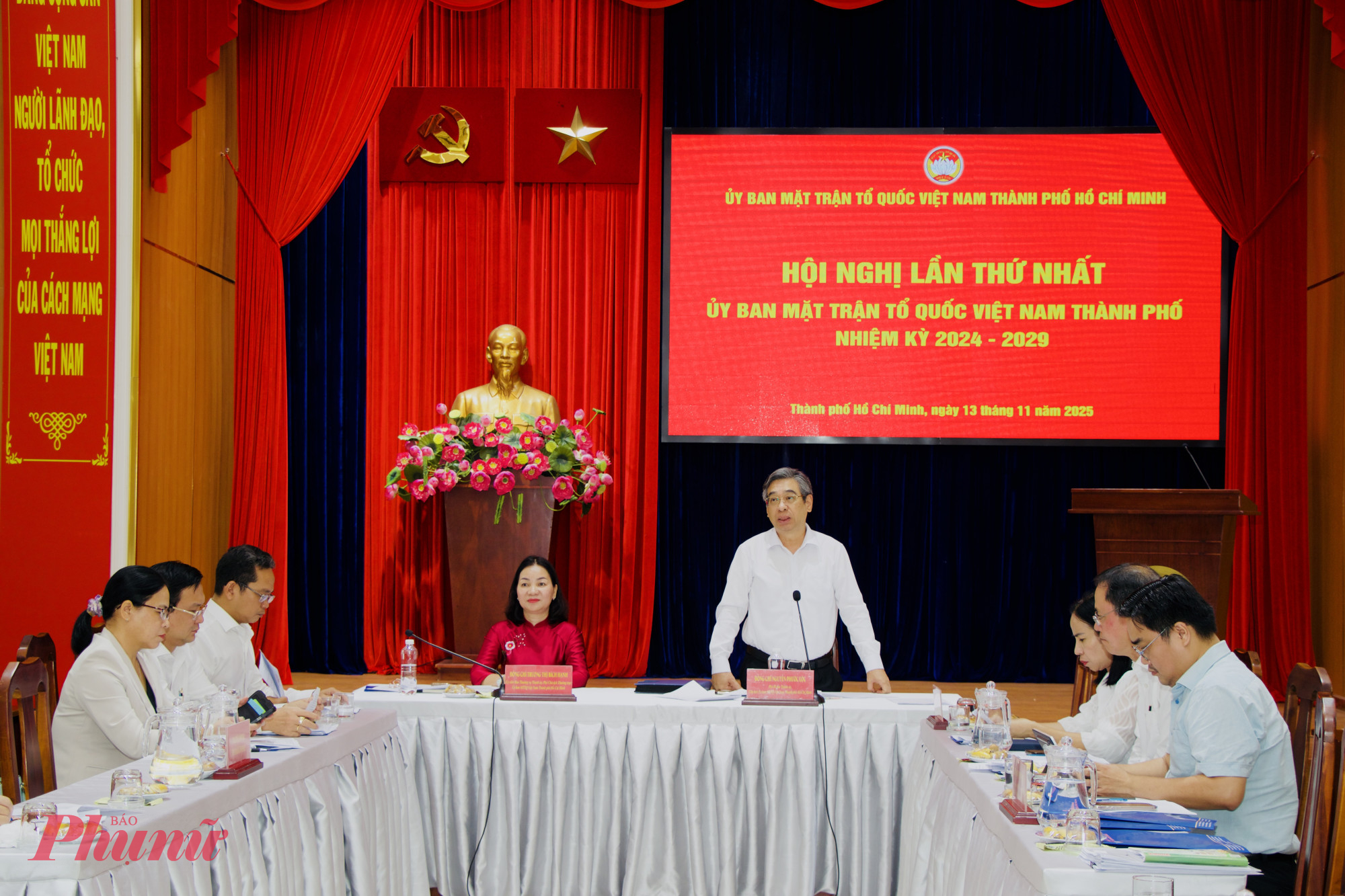 Ông Nguyễn Phước Lộc - Phó Bí thư Thành ủy TPHCM, Chủ tịch Ủy ban MTTQ Việt Nam TPHCM - phát biểu tại hội nghị - Ảnh; A.Hoàng 