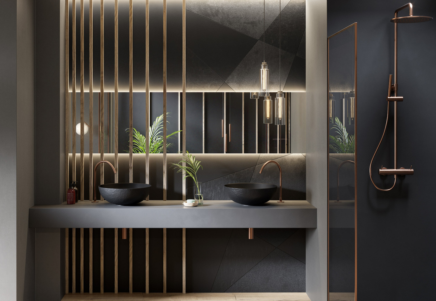 Lời khuyên: Hãy sử dụng vật liệu tương tự như vật liệu làm chậu rửa để ốp tường. Cách này tạo ra vẻ ngoài liền mạch, đồng nhất, mang lại cảm giác tĩnh lặng và đặc biệt là có độ bền tuyệt vời khi tiếp xúc với nước.