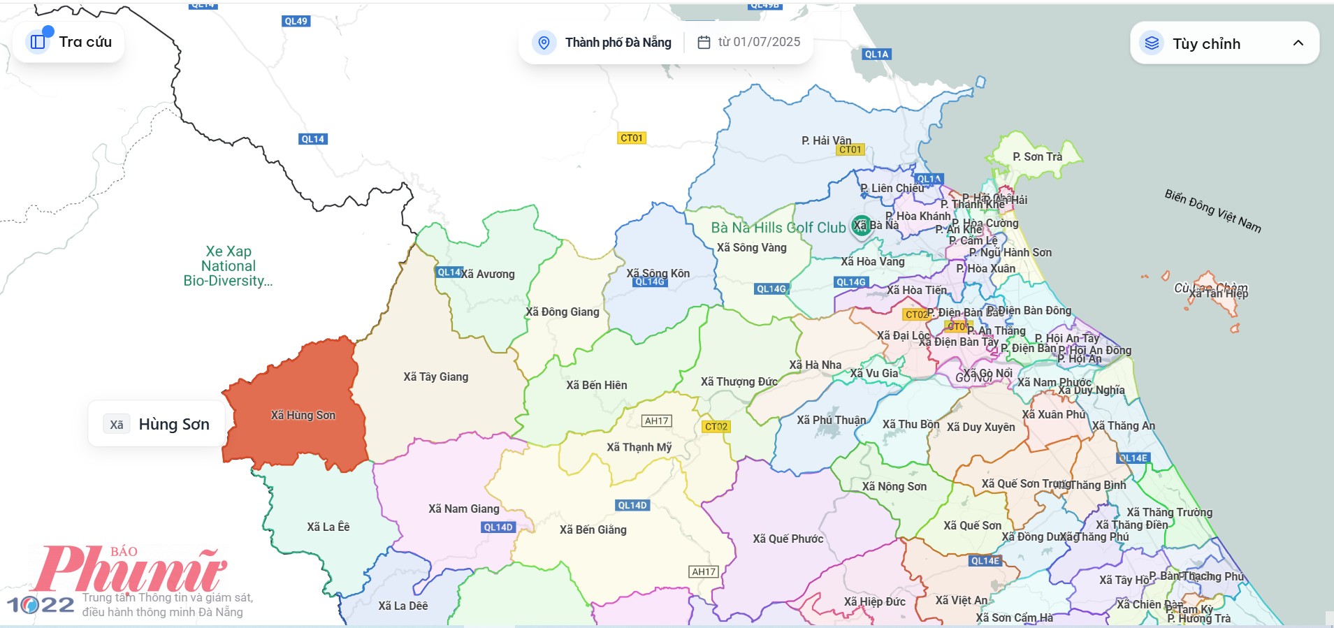 Xã Hùng Sơn giáp biên giới Lào, cách trung tâm khoảng 180km trên bản đồ TP Đà Nẵng mới