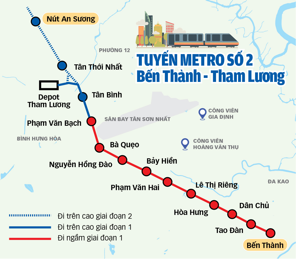 Sơ đồ tuyến metro số 2 (Bến Thành - Tham Lương) 