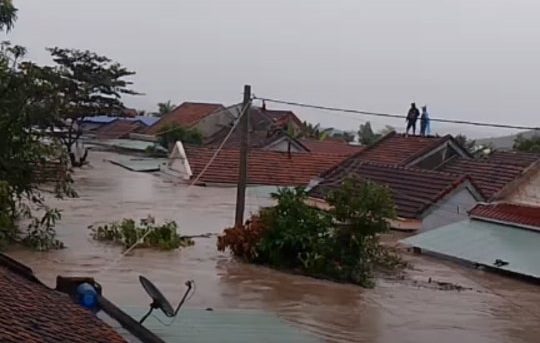 Hàng loạt ngôi nhà chìm trong nước lũ - Ảnh: M.N.