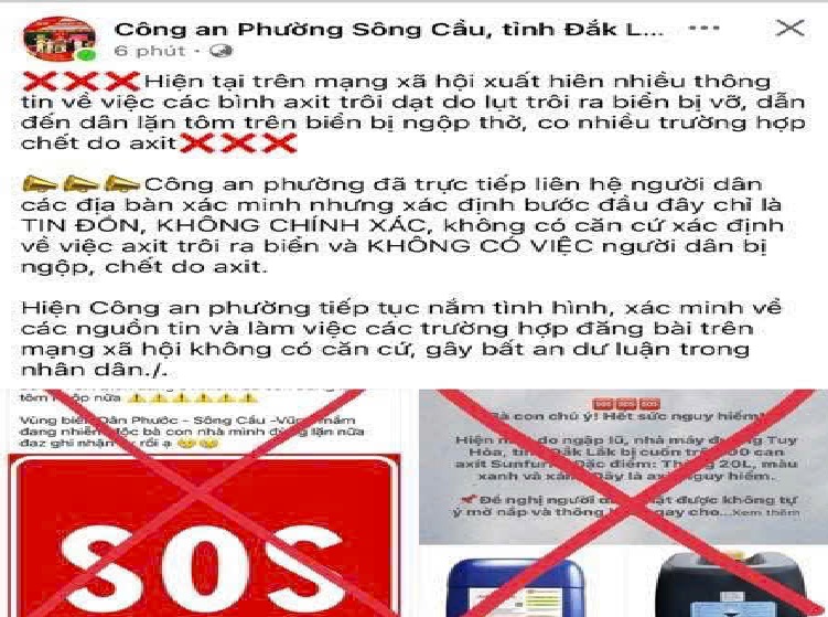 Công an phường Sông Cầu khẳng định, thông tin đăng tải trên mạng xã hội là tin đồn, không đúng sự thật  - Nguồn: Trang fanpage Công an phường Sông Cầu 