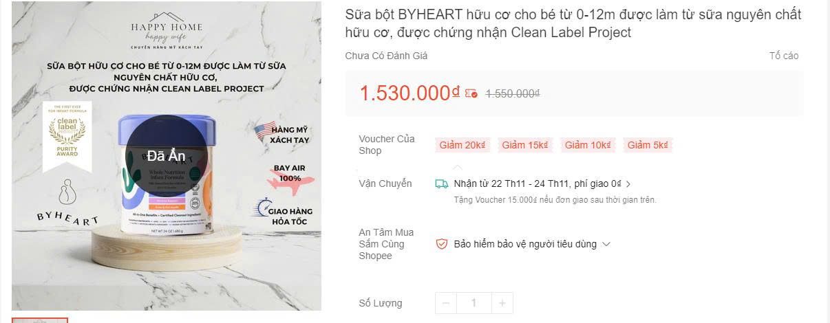 Các sàn thương mại đỡ gỡ, ẩn sản phẩm sữa bột Byheart trong ngày 21/11 - ảnh: chụp màn hình